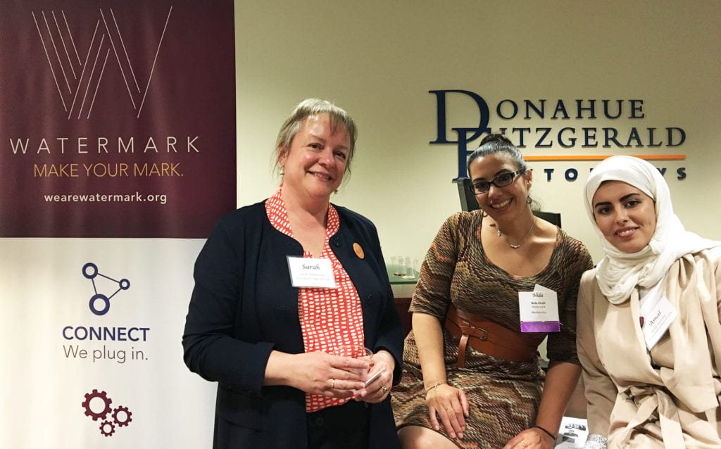 May 5, 2016 Donahue Fitzgerald hosted Watermark's Women Like Us networking event in Oakland. Pictured are Donahue Fitzgerald Partner Sarah Robertson; Watermark Director of Membership Nida Khalil; and UC Berkeley LLM student Amal Alotaibi